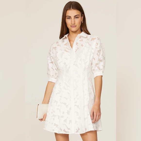 club monaco sculptural sleeve dress Club Monaco Patterned Sculptural Sleeve Dress | Color: White | Size: 0